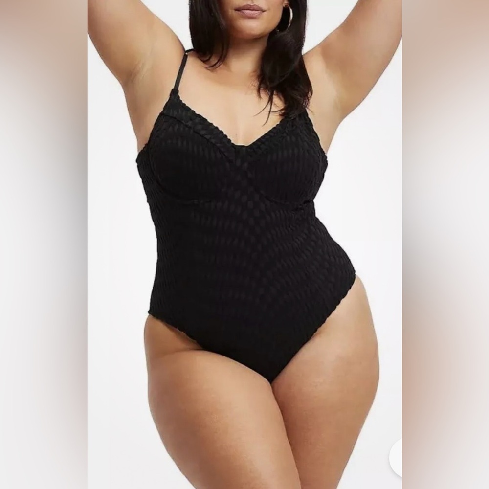Good American Terry Cloth Jacquard Black One Piece swimsuit